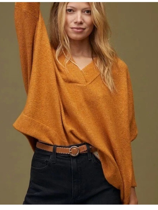 Anthropologie Sweaters - by Anthropologie Cross V-Neck Sweater Dolman Sleeve Orange Women’s boxy Cozy